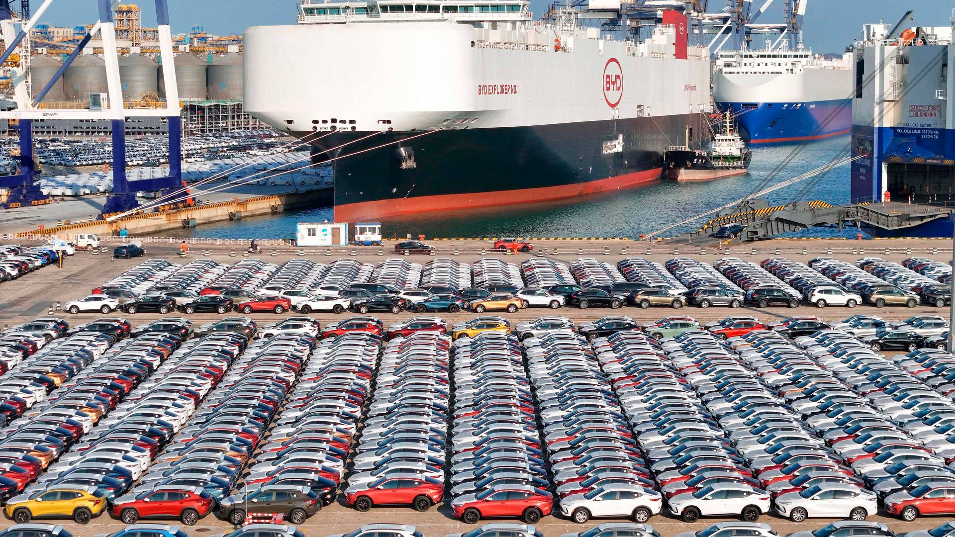 Car carrier vessel at port ready for ocean shipping